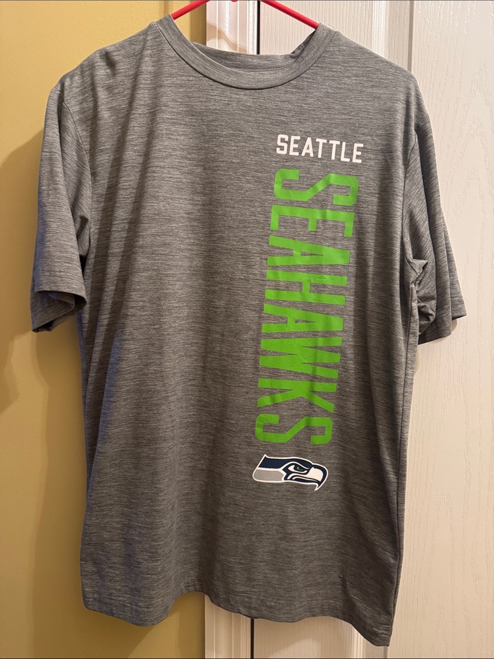 NFL Seattle Seahawks Gray Tee with Neon Green Vertical Text